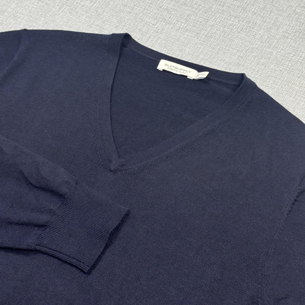 Suitsupply Merino Wool Sweater Pullover Mens XS Blue‎ V-Neck Long Sleeve